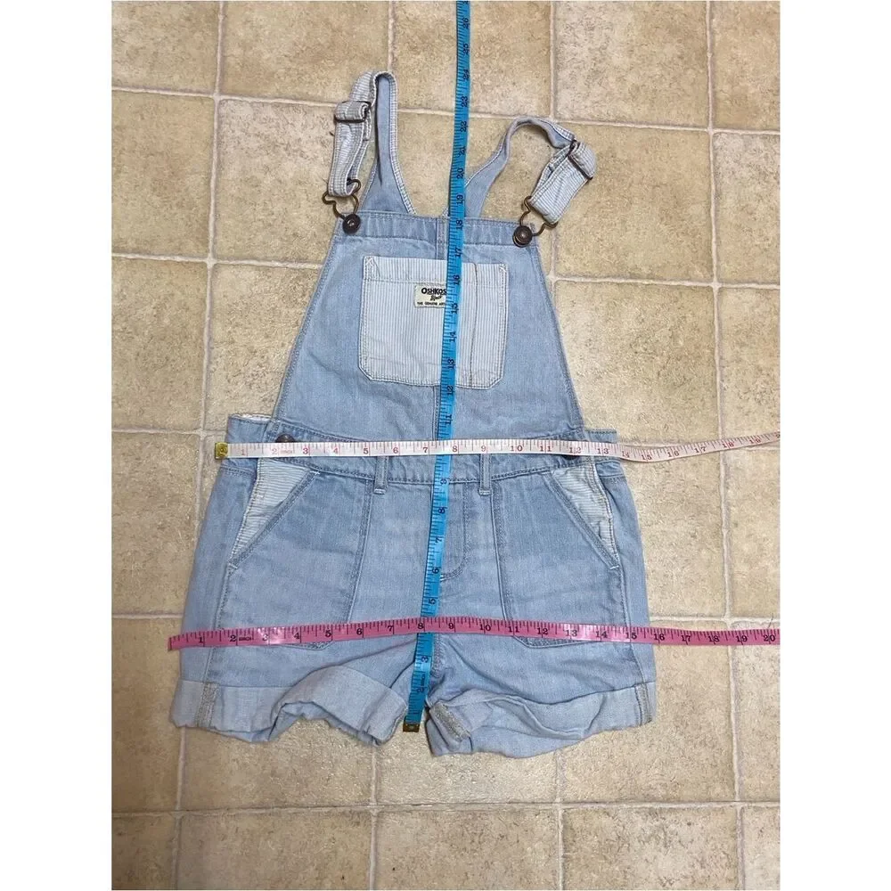 Oshkosh B’gosh Light Wash Denim Short Overalls with Bib Pocket Size 7